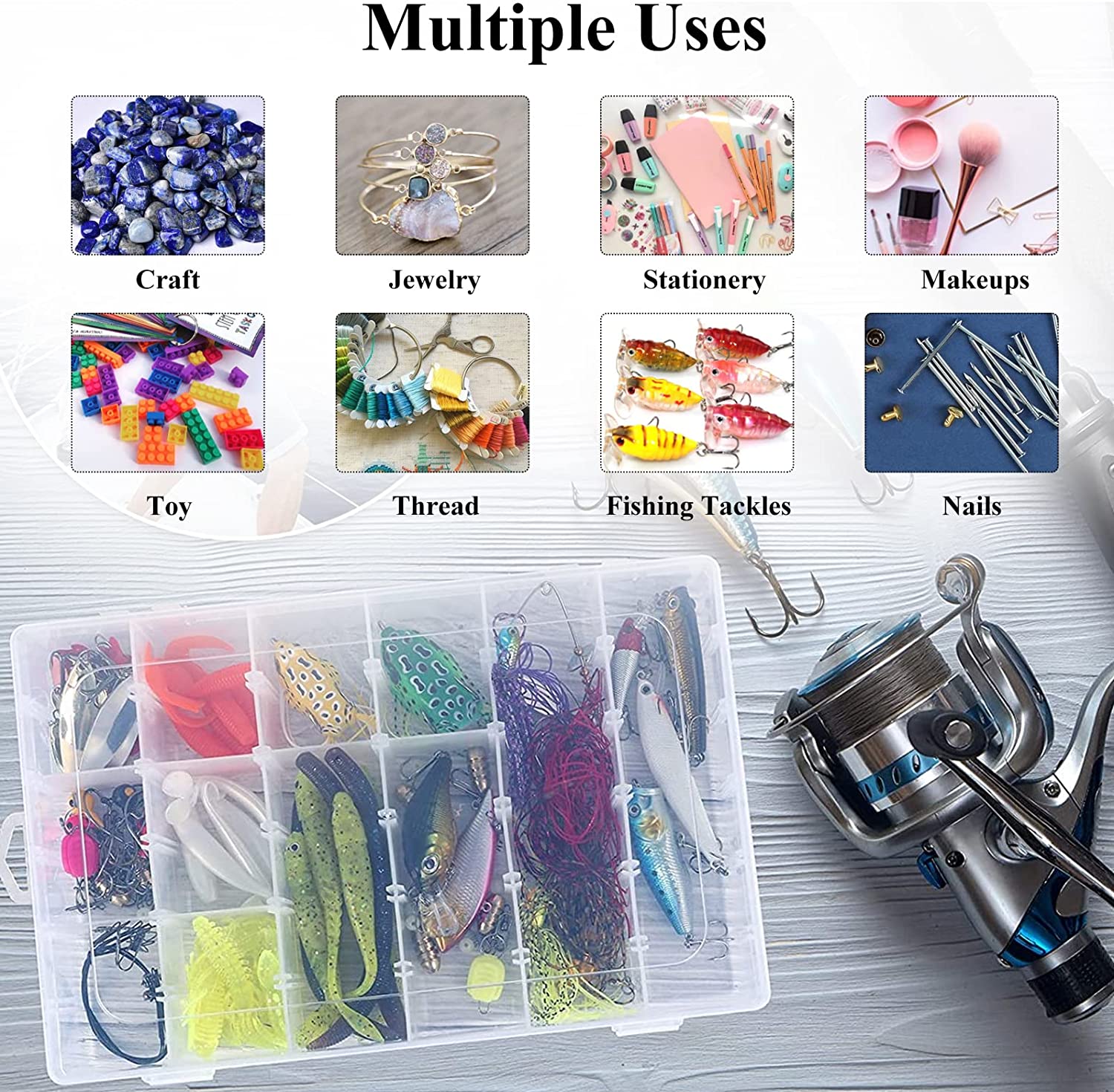 Jewelry organizer box, clear with adjustable dividers Jewelry organizer box, clear with adjustable dividers